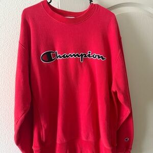 Champion Red Crewneck Sweater Classic Logo
